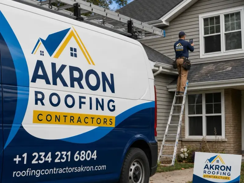 Akron roofing contractor working on site